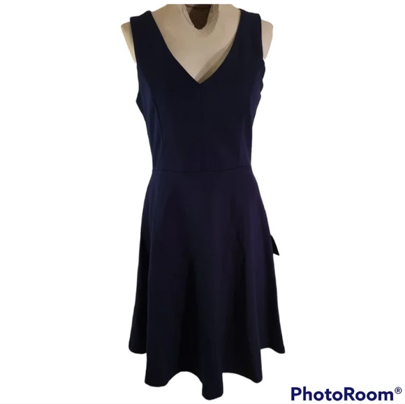 Lulu's Sleeveless Dress V-Neck Navy Blue Zipper Back - Picture 1 of 4
